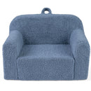 Toddler foam couch in blue with teddy fleece cover, lightweight design, perfect for playroom relaxation and activities.