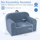 Toddler foam couch in blue with teddy fleece cover, featuring a comfy backrest and lightweight design for easy.
