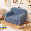 Toddler foam couch in blue with plush teddy fleece cover, featuring a cozy backrest for kids to relax and play.