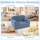 Toddler foam couch in blue with teddy fleece cover, perfect for playroom, lightweight and portable for kids.