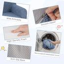 Toddler foam couch in blue with teddy fleece cover, featuring wide armrests and removable, washable cover for easy.