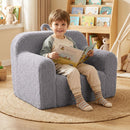 Toddler foam couch in grey with teddy fleece cover, perfect for reading or relaxing in playroom.