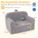 Toddler foam couch in grey with teddy fleece cover, lightweight design, perfect for playroom relaxation and activities.