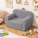 Grey toddler foam couch with plush teddy fleece fabric, designed with a comfy backrest and anti-slip base for stability.