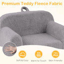 Toddler foam couch in grey with premium teddy fleece fabric, featuring a cozy backrest and lightweight design for easy.