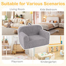 Toddler foam couch in grey with teddy fleece cover, perfect for playrooms, lightweight and portable for kids.