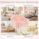 Toddler foam couch in pink with teddy fleece cover, perfect for playroom relaxation and activities for kids.