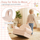 Kids 2-in-1 flip out sofa in beige with teddy fleece cover and carry handle, perfect for playroom relaxation.