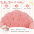 Shell-shaped backrest of the pink 2-in-1 kids flip-out sofa with teddy fleece fabric for cozy playroom relaxation.