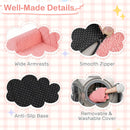 Wide armrests and smooth zipper detail of the pink 2-in-1 kids flip out sofa with removable, washable cover.