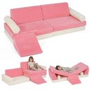 Modular kids play couch in pink, featuring 10 soft foam pieces for climbing, lounging, and safe play in any room.