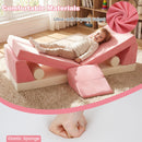 Kids modular play couch in pink with ultra-soft crystal velvet, perfect for climbing, crawling, and imaginative play.