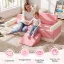 Modular kids play couch in pink, featuring 10 foam pieces for climbing, lounging, and safe play in any room.