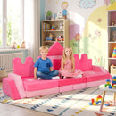 Kids play couch set in pink, featuring 14 pieces of soft foam shapes for creative play and comfort. Ideal for ages 3+.