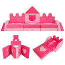 Kids play couch set in pink with 14 pieces, featuring soft velvet covers and high-density sponge for imaginative play.