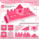 14-piece kids foam climbing set in pink, featuring various shapes for imaginative play and muscle development.
