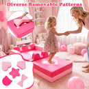 14-piece kids play couch in pink with removable shapes, promoting creativity and comfort for imaginative play.