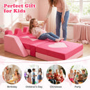 Kids play couch in pink with 14 pieces, featuring soft velvet and high-density sponge for imaginative play and comfort.