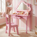 Kids' pink vanity set with lighted cloud mirror, storage drawers, and matching chair for imaginative play and.