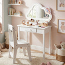 Kids vanity set with lighted cloud mirror and stool, featuring ample storage and a detachable design for versatile use.