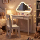 Kids' vanity set with lighted cloud mirror and stool, featuring storage and a detachable design for versatile use.
