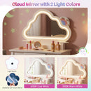 Cloud-shaped lighted mirror with adjustable LED colors, part of a kids' vanity set for play and organization.