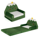 Convertible 2-in-1 toddler sofa in green with cute mountain design, perfect for kids' reading and playtime.