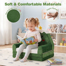 Convertible 2-in-1 toddler sofa in green features soft cotton velvet, elastic sponge, and rounded edges for safety.