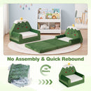 Convertible 2-in-1 toddler sofa in green, designed for kids 18-36 months, offers comfort and safety for playtime and relaxation.