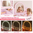 Lighted makeup mirror with shatter-proof acrylic, designed for the Pretend Makeup Dressing Table Set for children aged 3+.