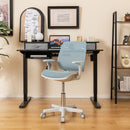 Kids mesh rolling desk chair in blue with adjustable height, ergonomic design, and smooth-rolling wheels for study.