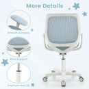 Kids mesh rolling desk chair in blue with ergonomic back support and adjustable height, perfect for study sessions.