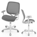 Kids mesh rolling desk chair in grey with adjustable height, ergonomic backrest, and smooth-rolling wheels for comfort.