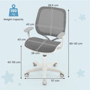 Kids mesh rolling desk chair in grey with adjustable height, ergonomic backrest, and cushioned seat for study comfort.