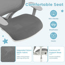 Kids mesh rolling desk chair in grey with breathable fabric and ergonomic design for comfortable study sessions.