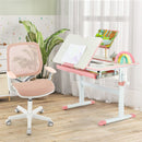 Kids mesh rolling desk chair in pink with adjustable height, ergonomic backrest, and cushioned seat for comfortable.