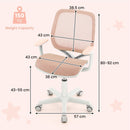 Kids mesh rolling desk chair in pink with adjustable height, ergonomic design, and smooth-rolling wheels for study.