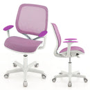 Kids mesh rolling desk chair in purple with adjustable height, ergonomic backrest, and cushioned seat for study comfort.