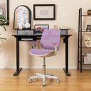 Kids mesh rolling desk chair in purple with adjustable height, ergonomic backrest, and smooth-rolling wheels for study.