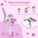 Kids mesh rolling desk chair in purple with adjustable height (43-55 cm) for ergonomic support during study sessions.