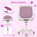 Kids mesh rolling desk chair in purple with ergonomic back support, adjustable height, and smooth armrests for comfort.