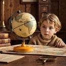 14 cm Vintage-Style World Globe with Wooden Base – Bronze