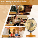 14 cm Vintage-Style World Globe with Wooden Base – Bronze