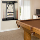 Wall-Mounted Wooden Billiard Cue and Ball Rack – Black
