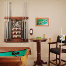 Wall-Mounted Wooden Billiard Cue and Ball Rack – Coffee