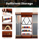 Wall-Mounted Wooden Billiard Cue and Ball Rack – Coffee