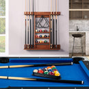 Wall-Mounted Wooden Billiard Cue and Ball Rack – Coffee