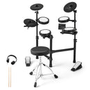 Electronic Drum Kit with Mesh Pads and Adjustable Stool – Black & White