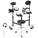 Electronic Drum Kit with Mesh Pads and Adjustable Stool – Black & White