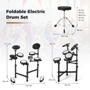 Electronic Drum Kit with Mesh Pads and Adjustable Stool – Black & White